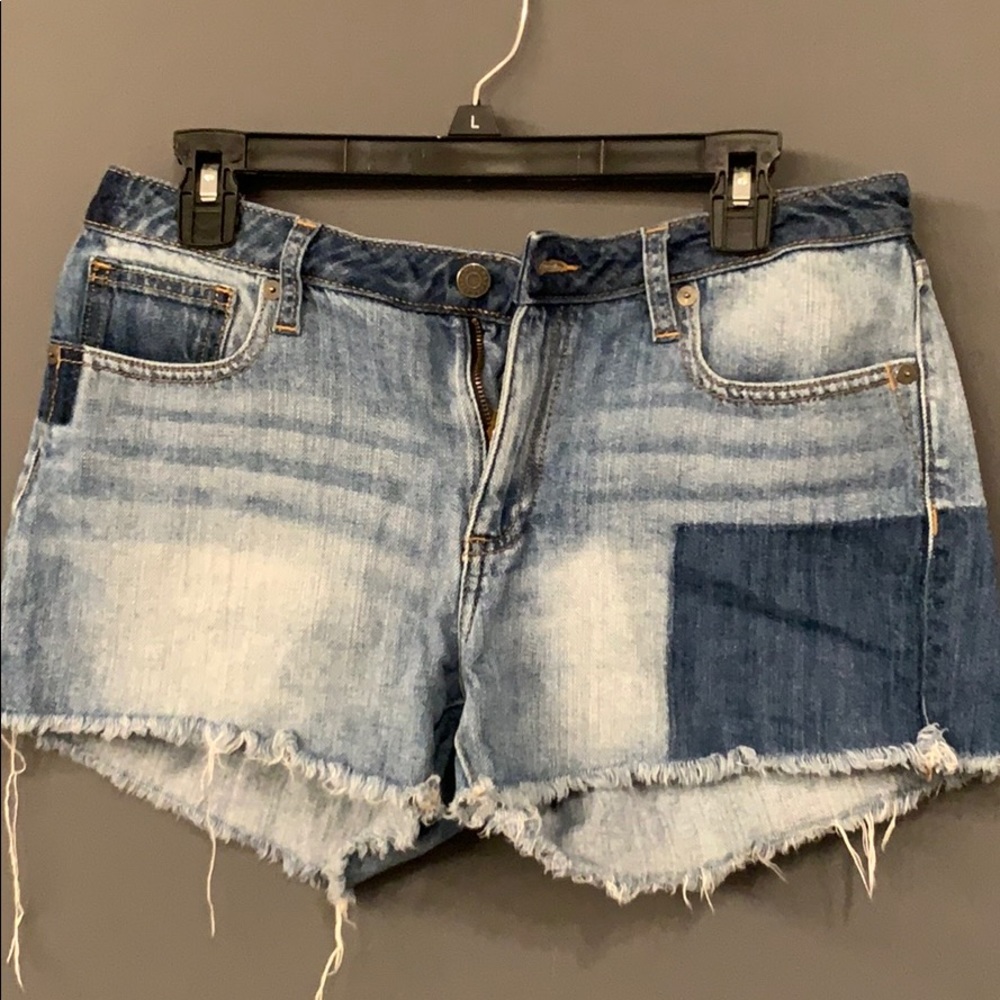 Blue jean patch shorts